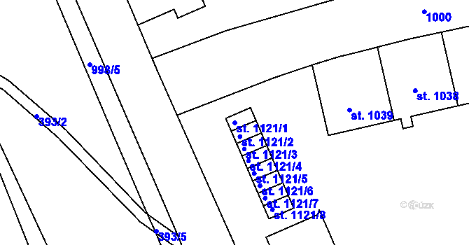 Parcela st. 1121/1 v KÚ Hodolany, Katastrální mapa