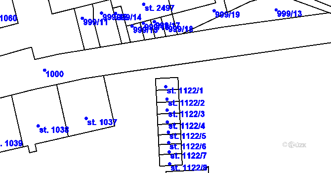 Parcela st. 1122/1 v KÚ Hodolany, Katastrální mapa