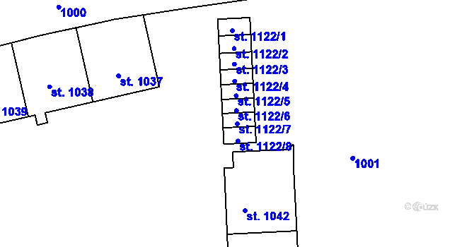 Parcela st. 1122/7 v KÚ Hodolany, Katastrální mapa