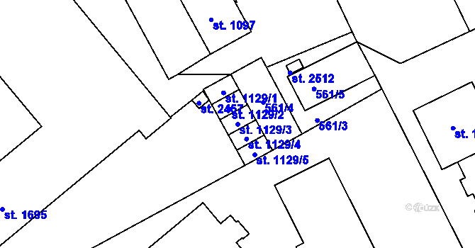 Parcela st. 1129/3 v KÚ Hodolany, Katastrální mapa