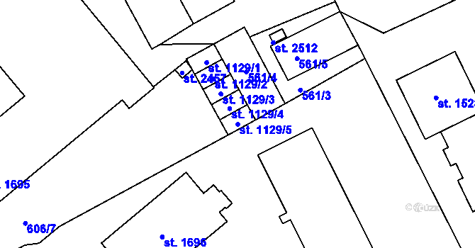 Parcela st. 1129/5 v KÚ Hodolany, Katastrální mapa