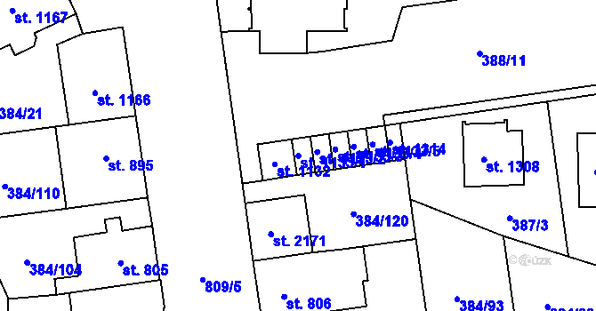 Parcela st. 1133/1 v KÚ Hodolany, Katastrální mapa