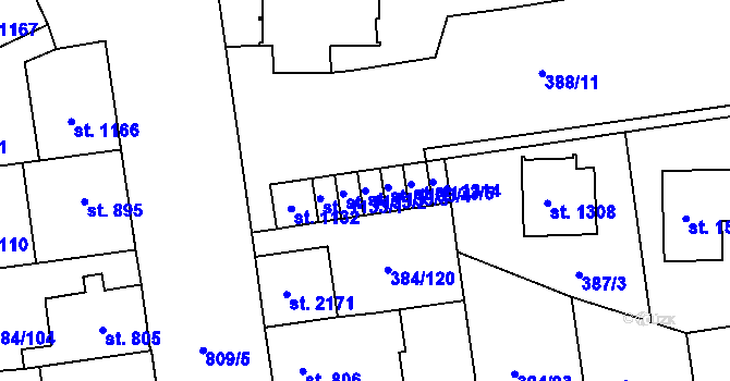 Parcela st. 1133/3 v KÚ Hodolany, Katastrální mapa