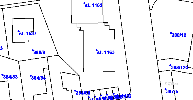 Parcela st. 1163 v KÚ Hodolany, Katastrální mapa