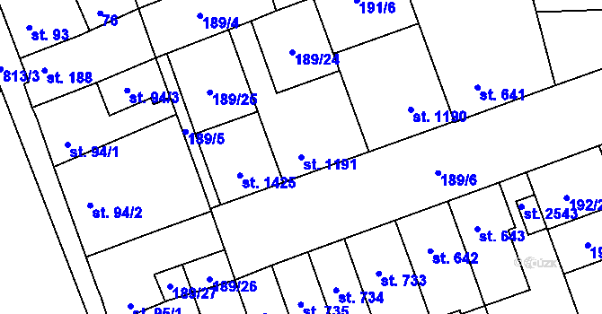 Parcela st. 1191 v KÚ Hodolany, Katastrální mapa