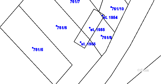 Parcela st. 1956 v KÚ Hodolany, Katastrální mapa