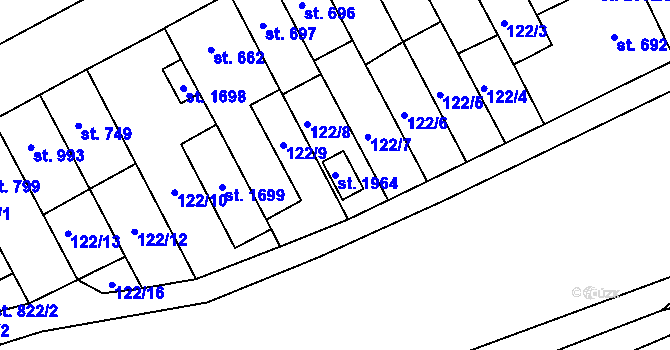 Parcela st. 1964 v KÚ Hodolany, Katastrální mapa