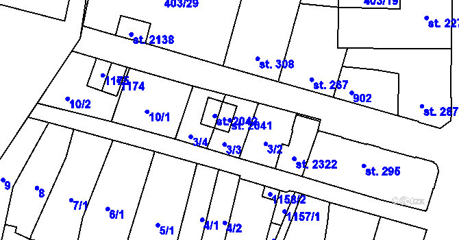 Parcela st. 2041 v KÚ Hodolany, Katastrální mapa