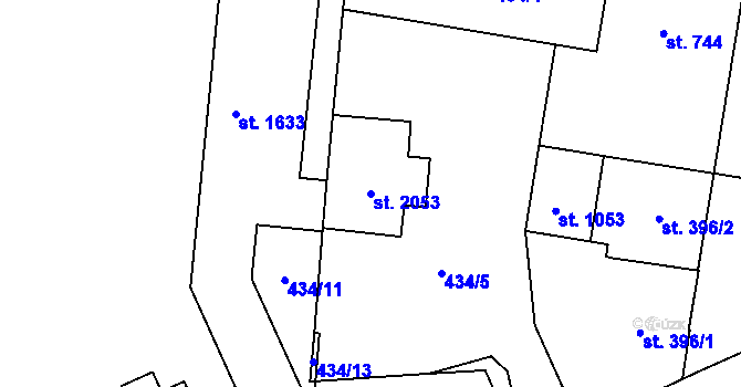 Parcela st. 2053 v KÚ Hodolany, Katastrální mapa