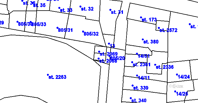 Parcela st. 2069 v KÚ Hodolany, Katastrální mapa