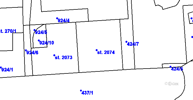 Parcela st. 2074 v KÚ Hodolany, Katastrální mapa