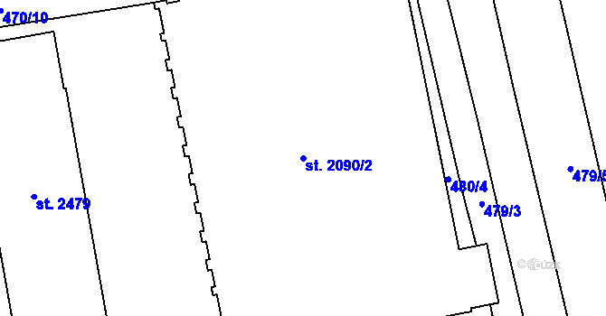 Parcela st. 2090/2 v KÚ Hodolany, Katastrální mapa
