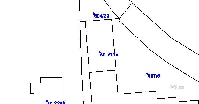 Parcela st. 2116 v KÚ Hodolany, Katastrální mapa