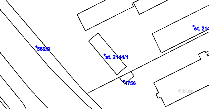 Parcela st. 2144/1 v KÚ Hodolany, Katastrální mapa