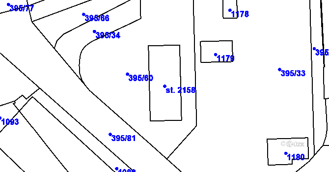 Parcela st. 2158 v KÚ Hodolany, Katastrální mapa