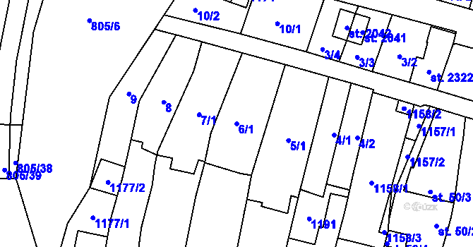 Parcela st. 6/1 v KÚ Hodolany, Katastrální mapa