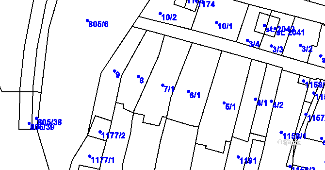 Parcela st. 7/1 v KÚ Hodolany, Katastrální mapa