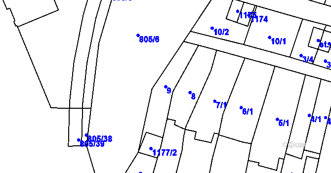 Parcela st. 9 v KÚ Hodolany, Katastrální mapa