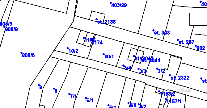 Parcela st. 10/1 v KÚ Hodolany, Katastrální mapa