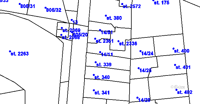 Parcela st. 14/11 v KÚ Hodolany, Katastrální mapa