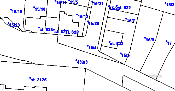 Parcela st. 15/4 v KÚ Hodolany, Katastrální mapa