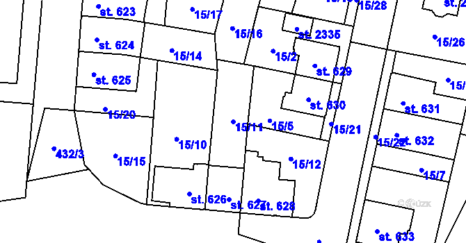 Parcela st. 15/11 v KÚ Hodolany, Katastrální mapa