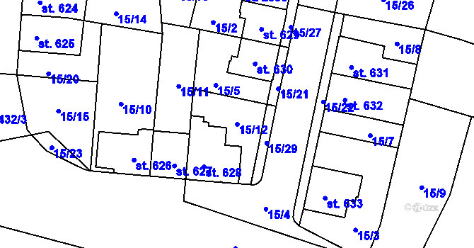 Parcela st. 15/12 v KÚ Hodolany, Katastrální mapa