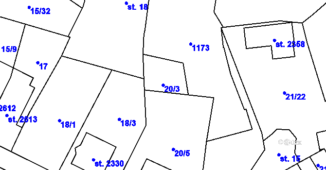 Parcela st. 20/3 v KÚ Hodolany, Katastrální mapa