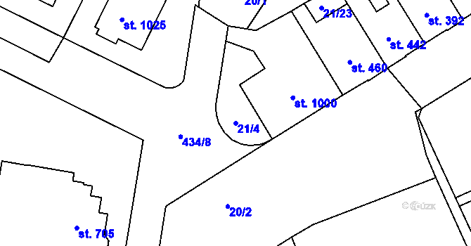 Parcela st. 21/4 v KÚ Hodolany, Katastrální mapa