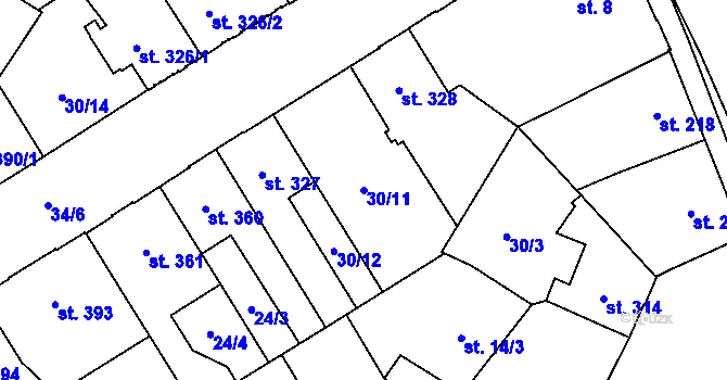 Parcela st. 30/11 v KÚ Hodolany, Katastrální mapa