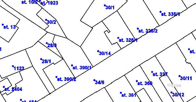 Parcela st. 30/14 v KÚ Hodolany, Katastrální mapa