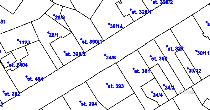 Parcela st. 34/6 v KÚ Hodolany, Katastrální mapa