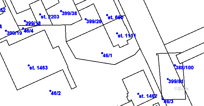 Parcela st. 46/1 v KÚ Hodolany, Katastrální mapa