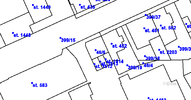 Parcela st. 46/6 v KÚ Hodolany, Katastrální mapa