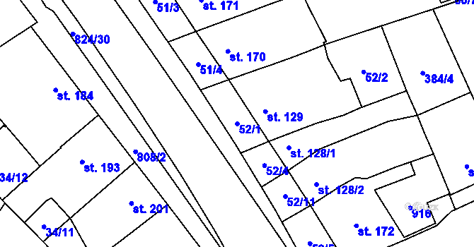 Parcela st. 52/1 v KÚ Hodolany, Katastrální mapa