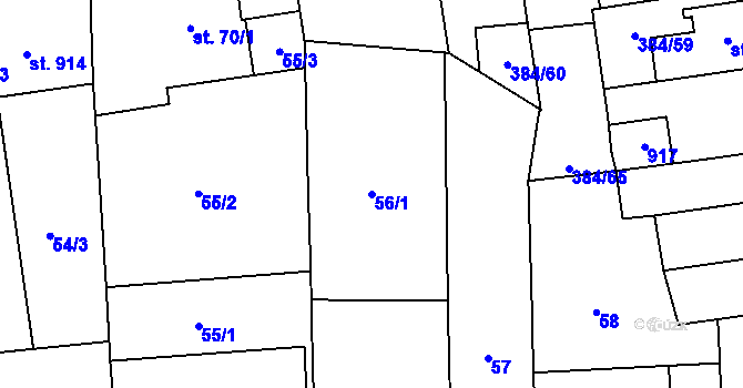 Parcela st. 56/1 v KÚ Hodolany, Katastrální mapa