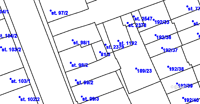 Parcela st. 81/3 v KÚ Hodolany, Katastrální mapa
