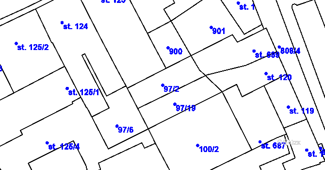 Parcela st. 97/2 v KÚ Hodolany, Katastrální mapa