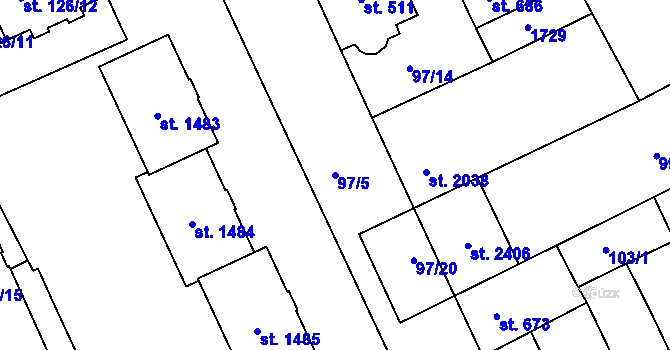 Parcela st. 97/5 v KÚ Hodolany, Katastrální mapa