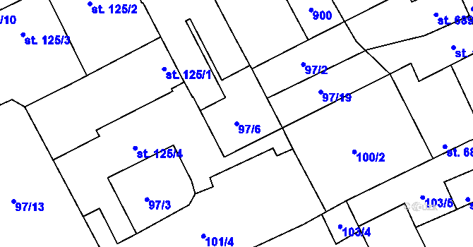 Parcela st. 97/6 v KÚ Hodolany, Katastrální mapa
