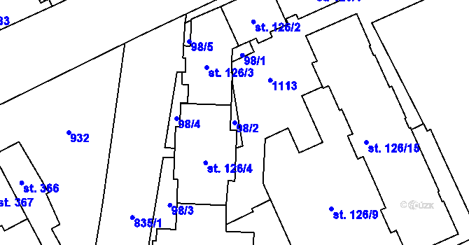 Parcela st. 98/2 v KÚ Hodolany, Katastrální mapa