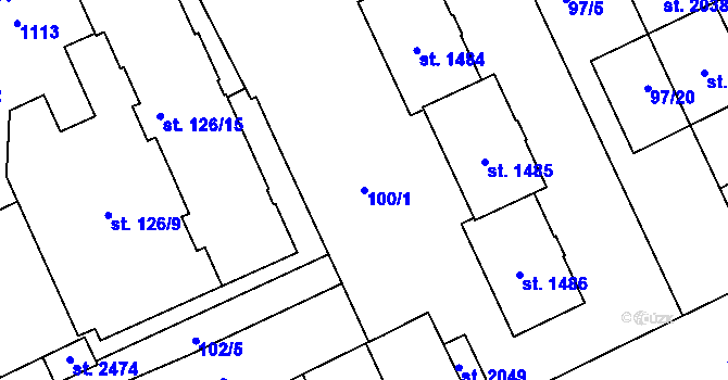 Parcela st. 100/1 v KÚ Hodolany, Katastrální mapa