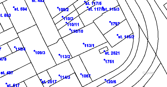 Parcela st. 113/1 v KÚ Hodolany, Katastrální mapa