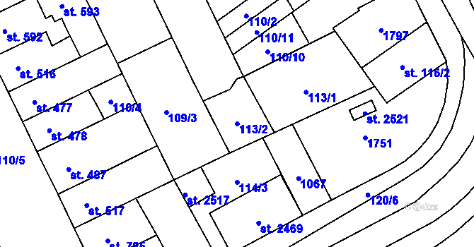 Parcela st. 113/2 v KÚ Hodolany, Katastrální mapa