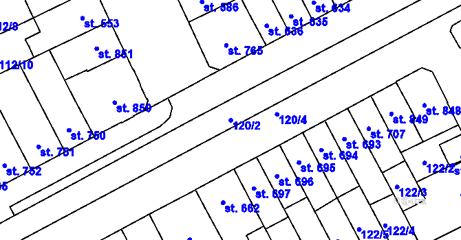 Parcela st. 120/2 v KÚ Hodolany, Katastrální mapa