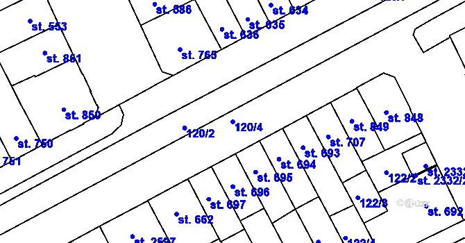 Parcela st. 120/4 v KÚ Hodolany, Katastrální mapa