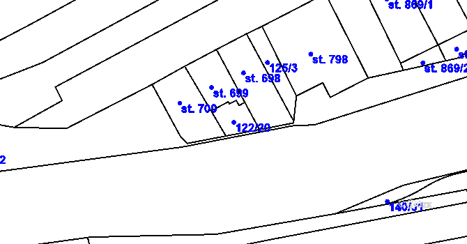 Parcela st. 122/20 v KÚ Hodolany, Katastrální mapa