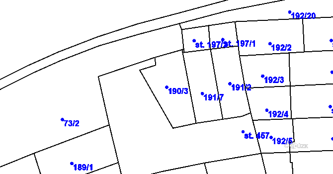 Parcela st. 190/3 v KÚ Hodolany, Katastrální mapa