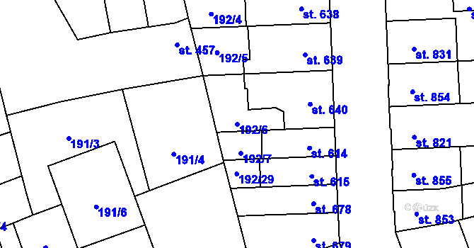 Parcela st. 192/6 v KÚ Hodolany, Katastrální mapa