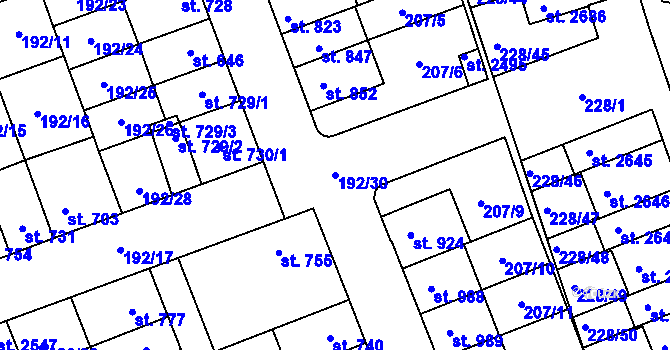 Parcela st. 192/30 v KÚ Hodolany, Katastrální mapa